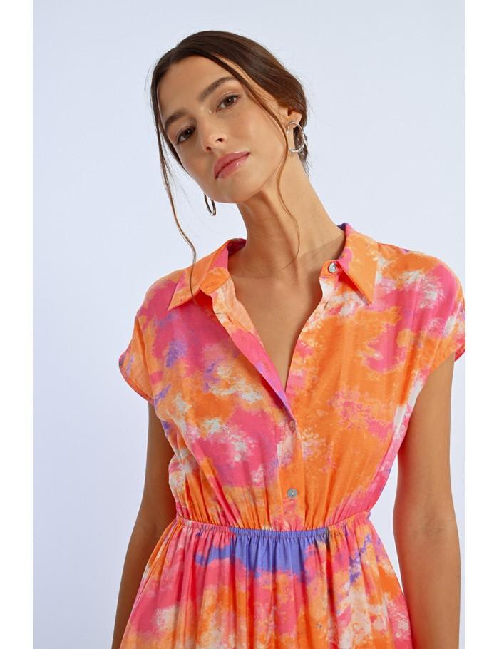Lili Sidonio X Molly Bracken Robe Chemise Colorée ORANGE IXTAPA