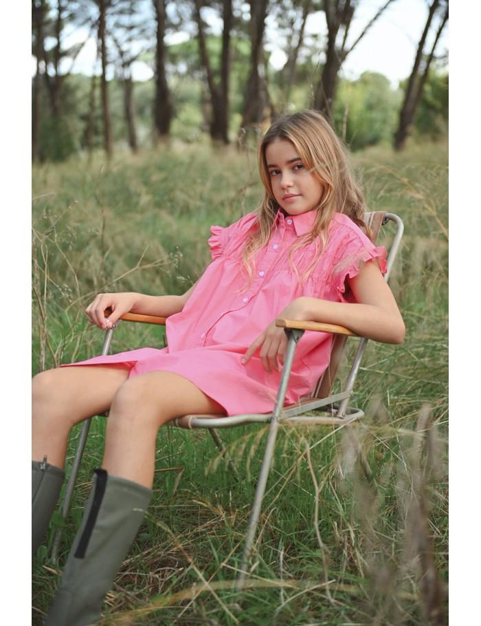 Lili Sidonio X Molly Bracken Robe Chemise Courte à Détails Smockés PINK