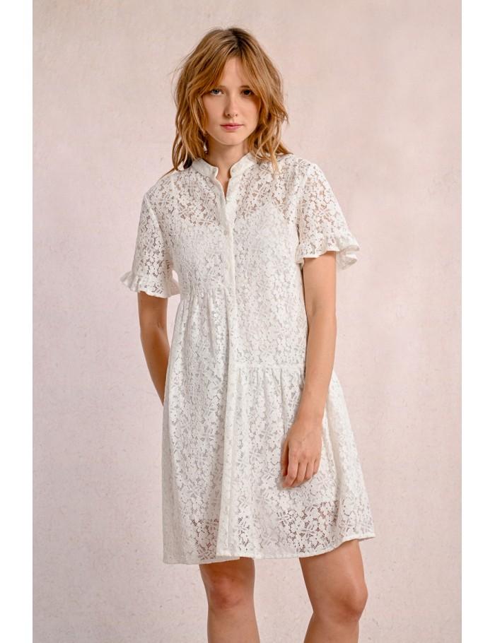 lili sidonio x molly bracken Robe chemise en dentelle WHITE