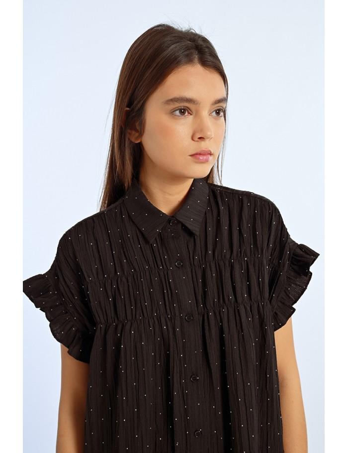 Lili Sidonio X Molly Bracken Robe Chemise Froncée à Strass BLACK