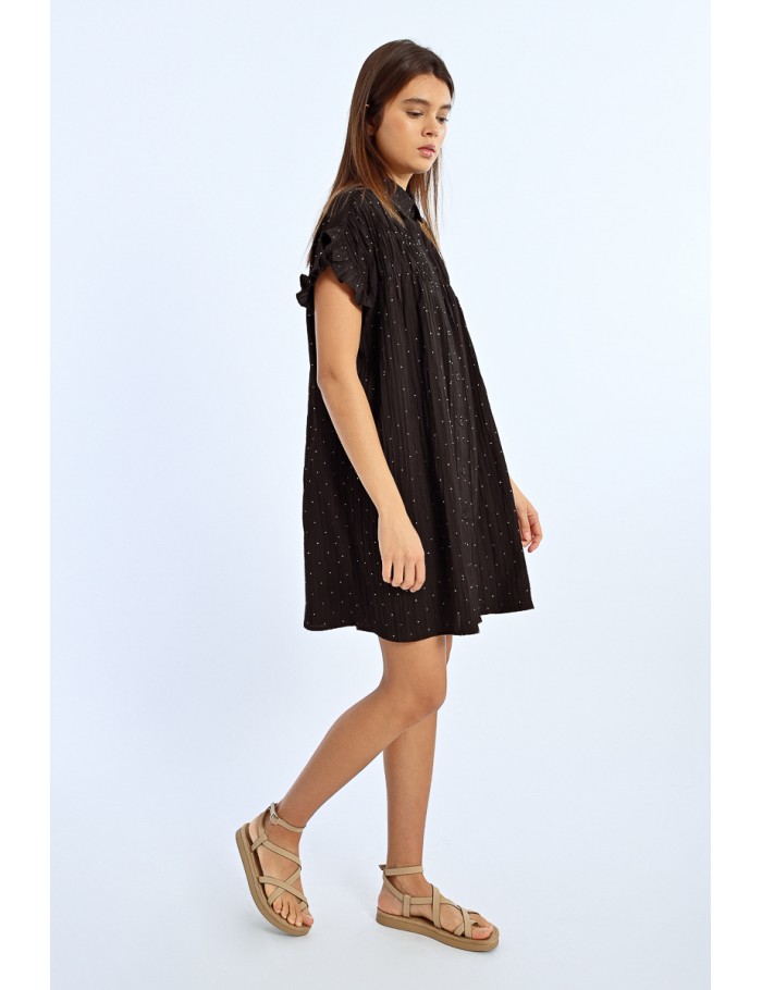 Lili Sidonio X Molly Bracken Robe Chemise Froncée à Strass BLACK