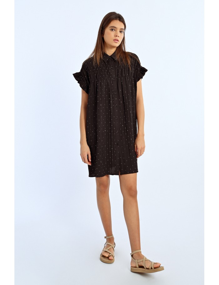 Lili Sidonio X Molly Bracken Robe Chemise Froncée à Strass BLACK
