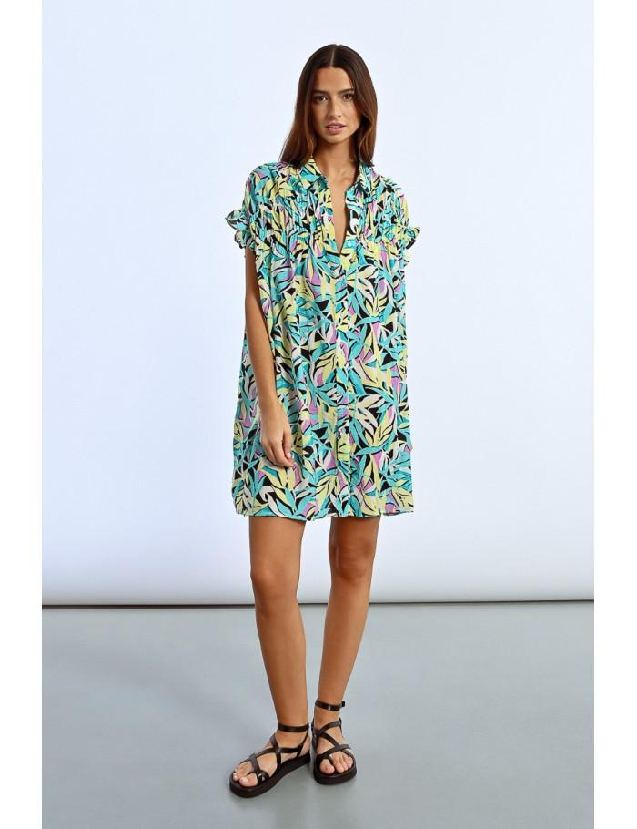 Lili Sidonio X Molly Bracken Robe Chemise Imprimée à Fronces BLACK COBA