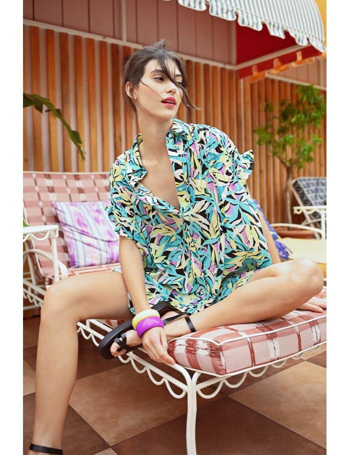 Lili Sidonio X Molly Bracken Robe Chemise Imprimée à Fronces BLACK COBA