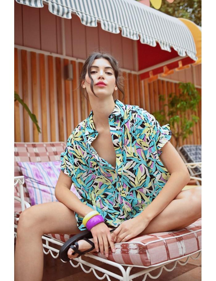 Lili Sidonio X Molly Bracken Robe Chemise Imprimée à Fronces BLACK COBA