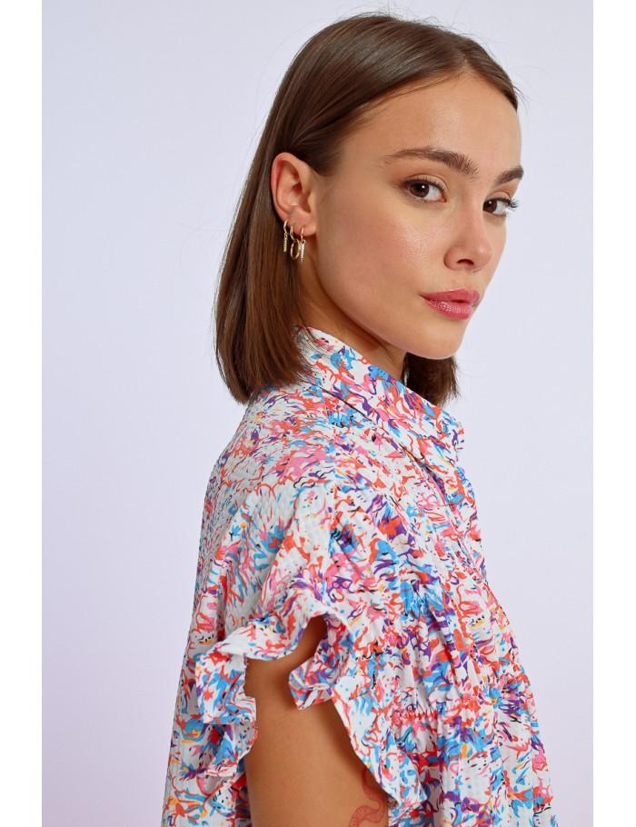 Lili Sidonio X Molly Bracken Robe Chemise Imprimée Et Froncée OFFWHITE CARMEN