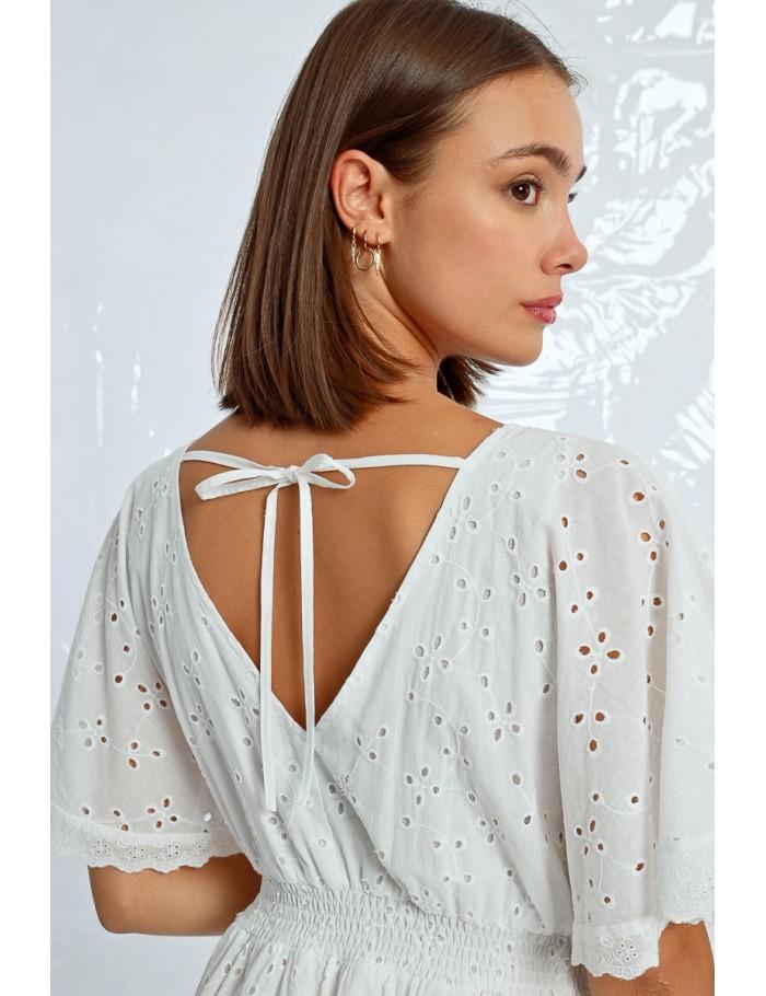 Lili Sidonio X Molly Bracken Robe Courte à Broderies Anglaises WHITE