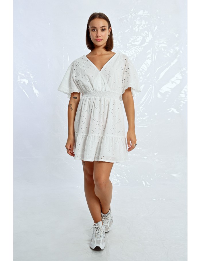 Lili Sidonio X Molly Bracken Robe Courte à Broderies Anglaises WHITE