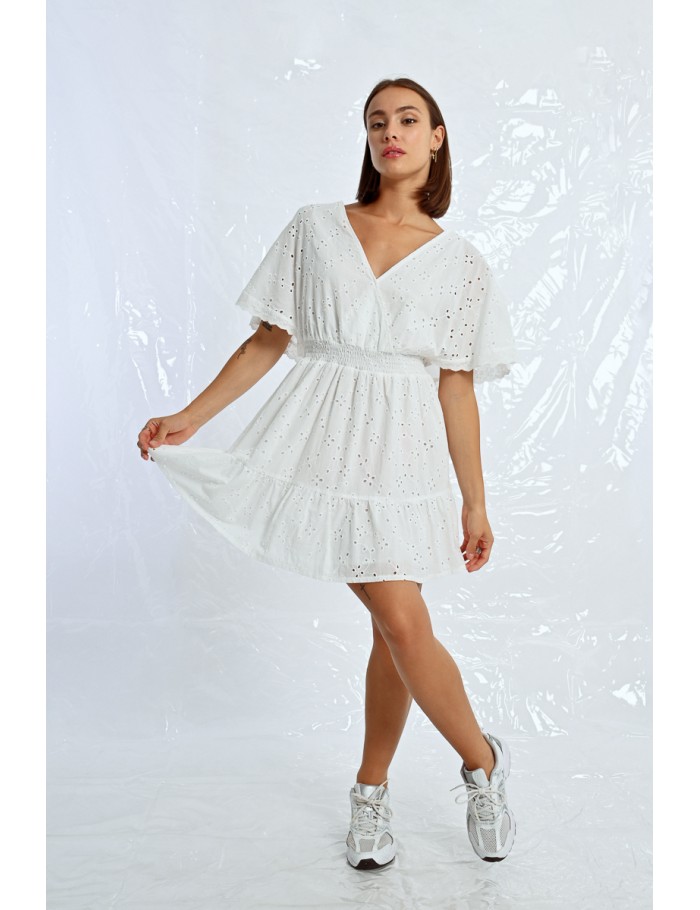 Lili Sidonio X Molly Bracken Robe Courte à Broderies Anglaises WHITE