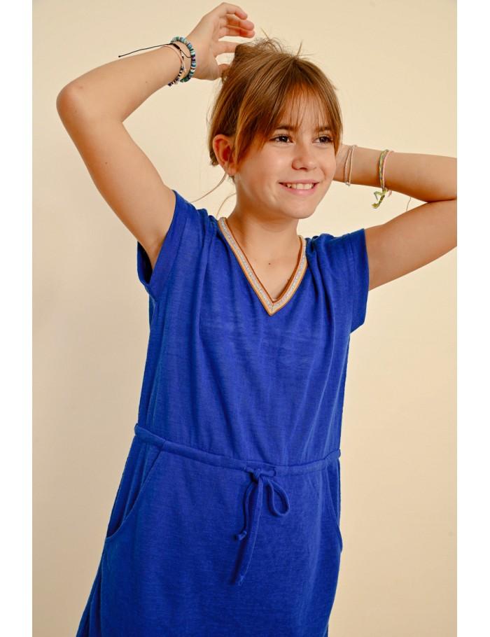 Lili Sidonio X Molly Bracken Robe Courte à Col V BLUE