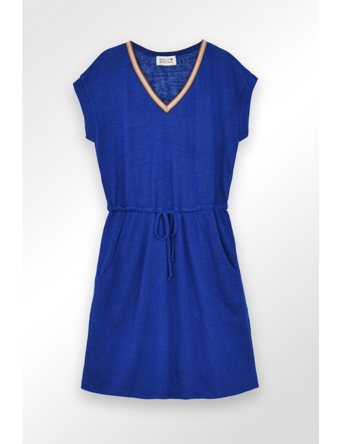 Lili Sidonio X Molly Bracken Robe Courte à Col V BLUE