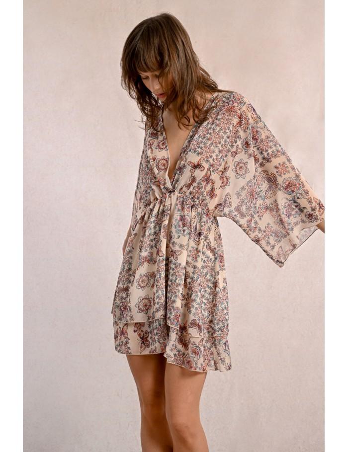 Lili Sidonio X Molly Bracken Robe Courte à Imprimé CREAM CAPUCINE
