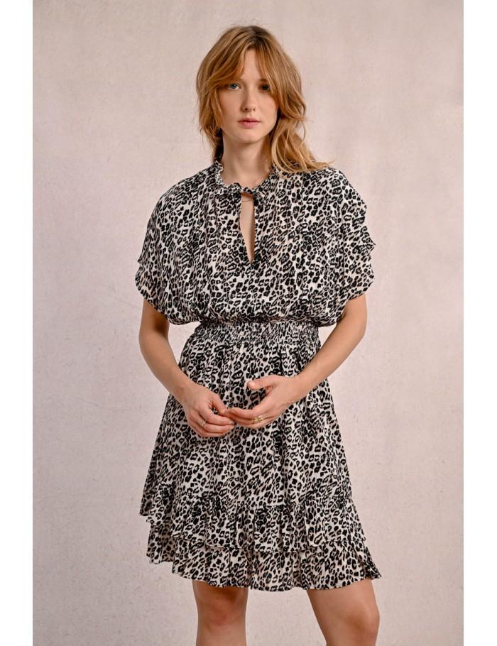 Lili Sidonio X Molly Bracken Robe Courte à Volants Léopard BEIGE GEETA