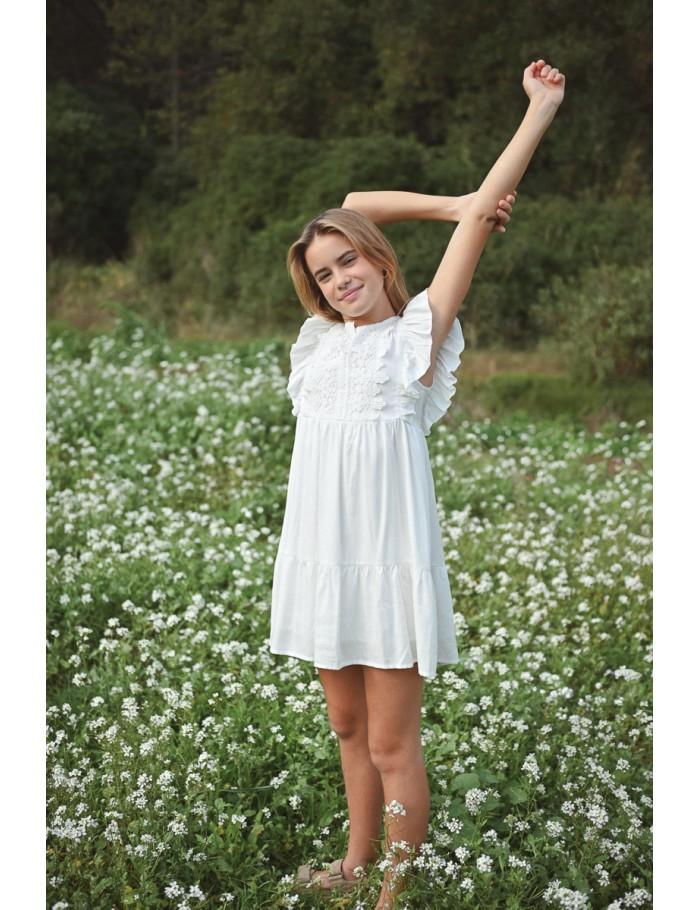 Lili Sidonio X Molly Bracken Robe Courte Avec Détails Broderie ÉCRU