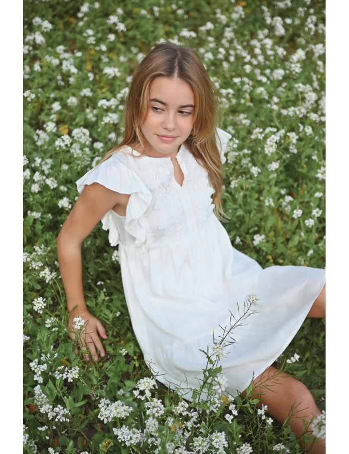 Lili Sidonio X Molly Bracken Robe Courte Avec Détails Broderie ÉCRU