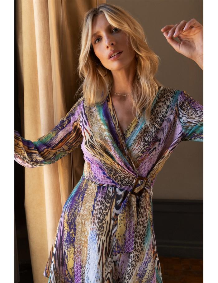 Lili Sidonio X Molly Bracken Robe Courte Ceinturée à Imprimé MULTICO PAOLA