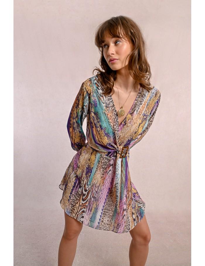Lili Sidonio X Molly Bracken Robe Courte Ceinturée à Imprimé MULTICO PAOLA