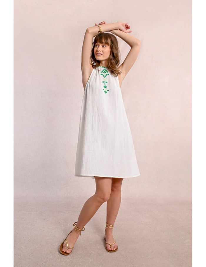 Lili Sidonio X Molly Bracken Robe Courte En Popeline Brodé WHITE