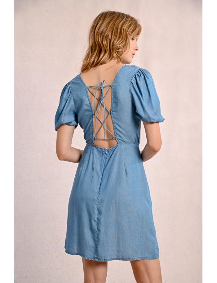 lili sidonio x molly bracken Robe courte en Tencel LIGHT BLUE DENIM lili sidonio x molly bracken Robe courte en Tencel LIGHT BLUE DENIM