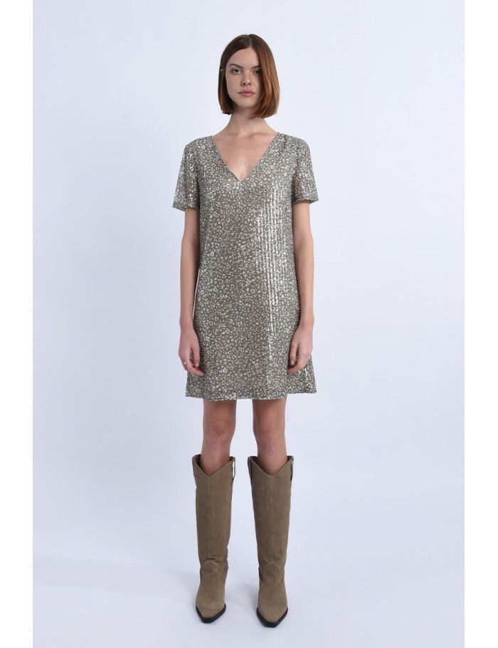 Lili Sidonio X Molly Bracken Robe Courte Encolure V KAKI
