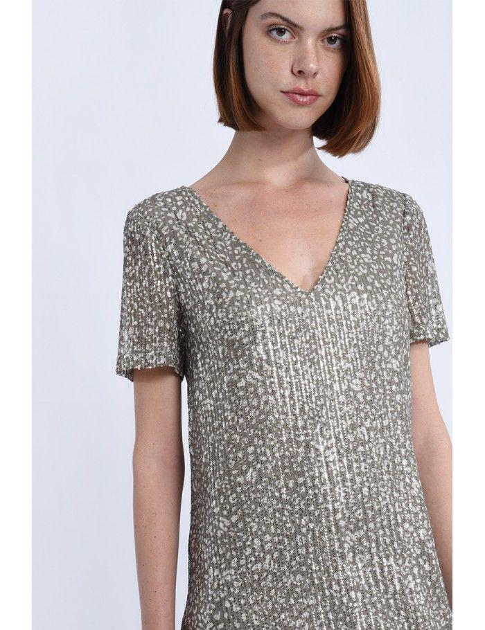 Lili Sidonio X Molly Bracken Robe Courte Encolure V KAKI