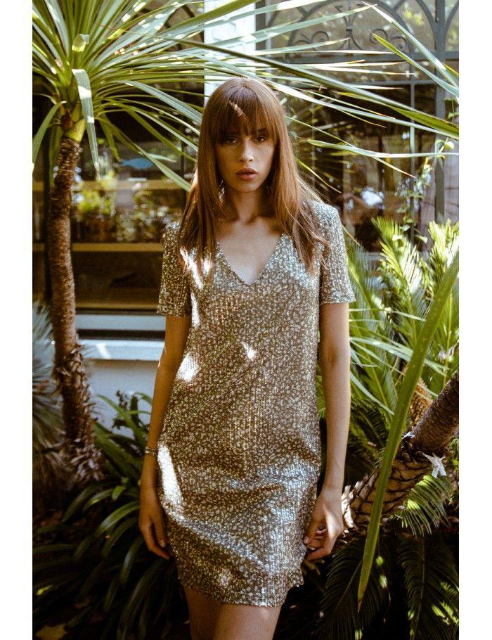 lili sidonio x molly bracken Robe courte encolure V KAKI