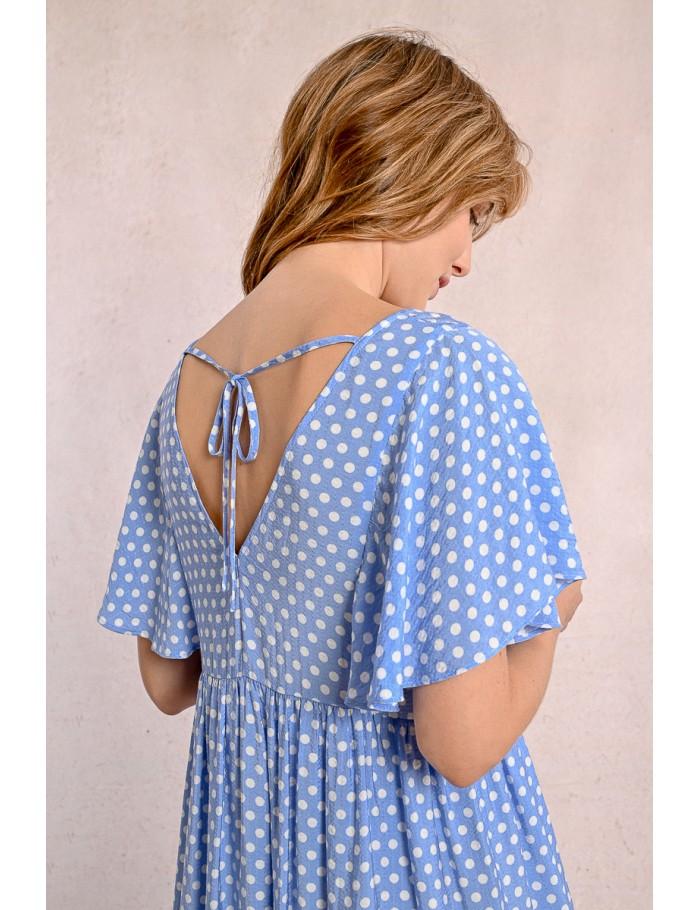 Lili Sidonio X Molly Bracken Robe Courte évasée à Pois LIGHT BLUE