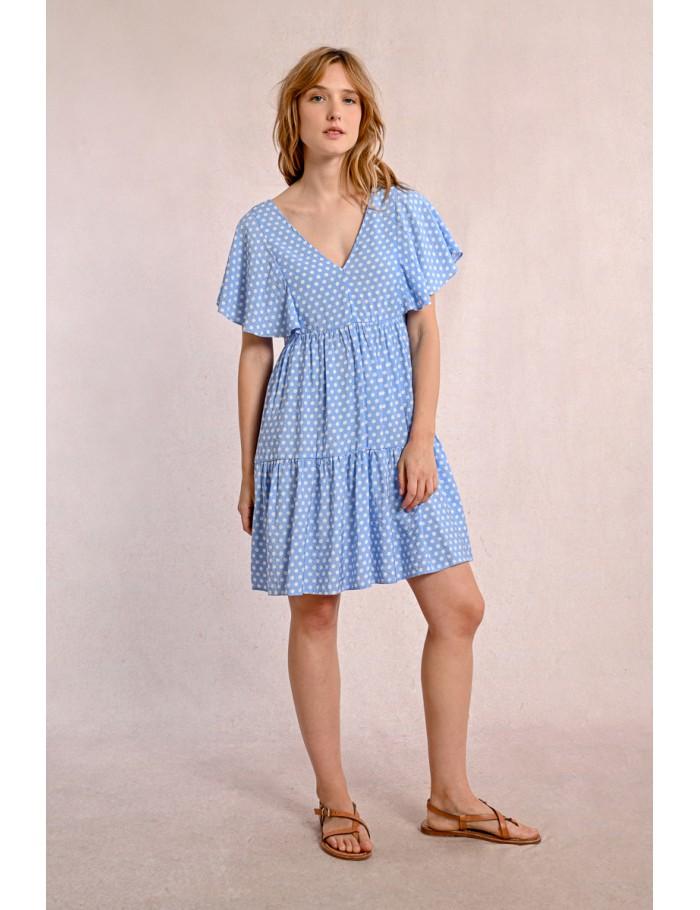 Lili Sidonio X Molly Bracken Robe Courte évasée à Pois LIGHT BLUE