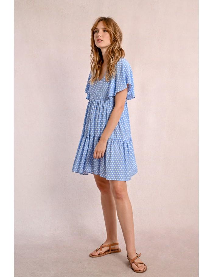 Lili Sidonio X Molly Bracken Robe Courte évasée à Pois LIGHT BLUE