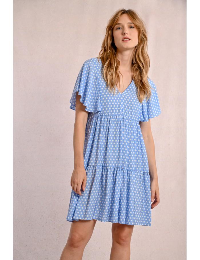 lili sidonio x molly bracken Robe courte évasée à pois LIGHT BLUE