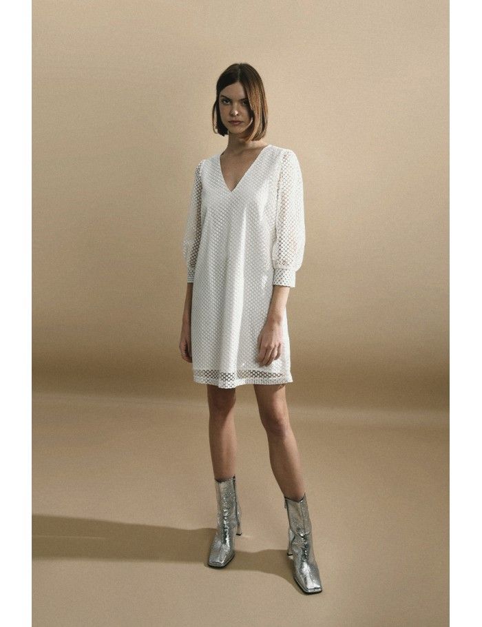 Lili Sidonio X Molly Bracken Robe Courte évasée En Dentelle WHITE