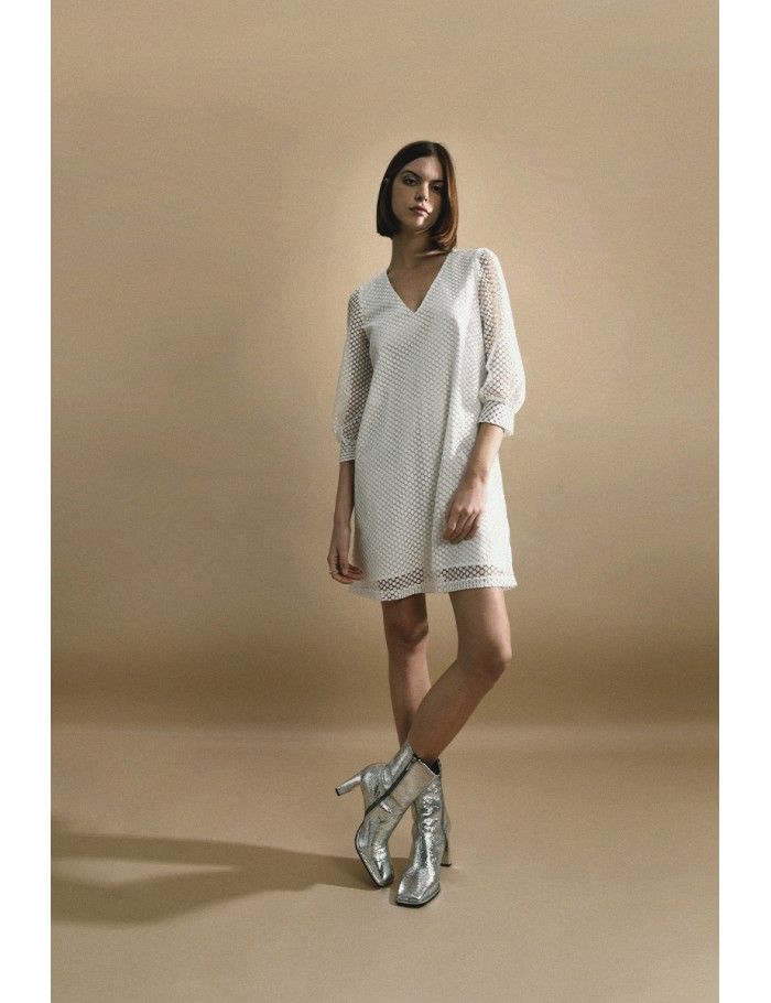 lili sidonio x molly bracken Robe courte évasée en dentelle WHITE