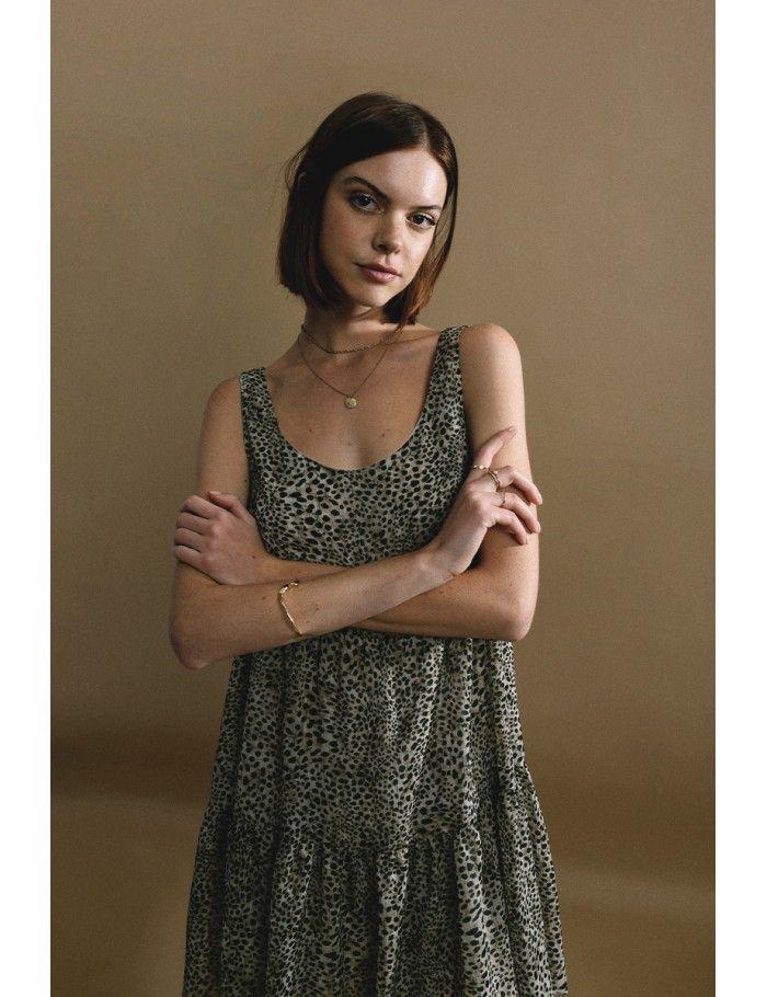 Lili Sidonio X Molly Bracken Robe Courte évasée KHAKI ST BARTH