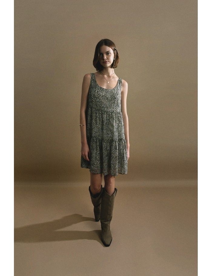 Lili Sidonio X Molly Bracken Robe Courte évasée KHAKI ST BARTH