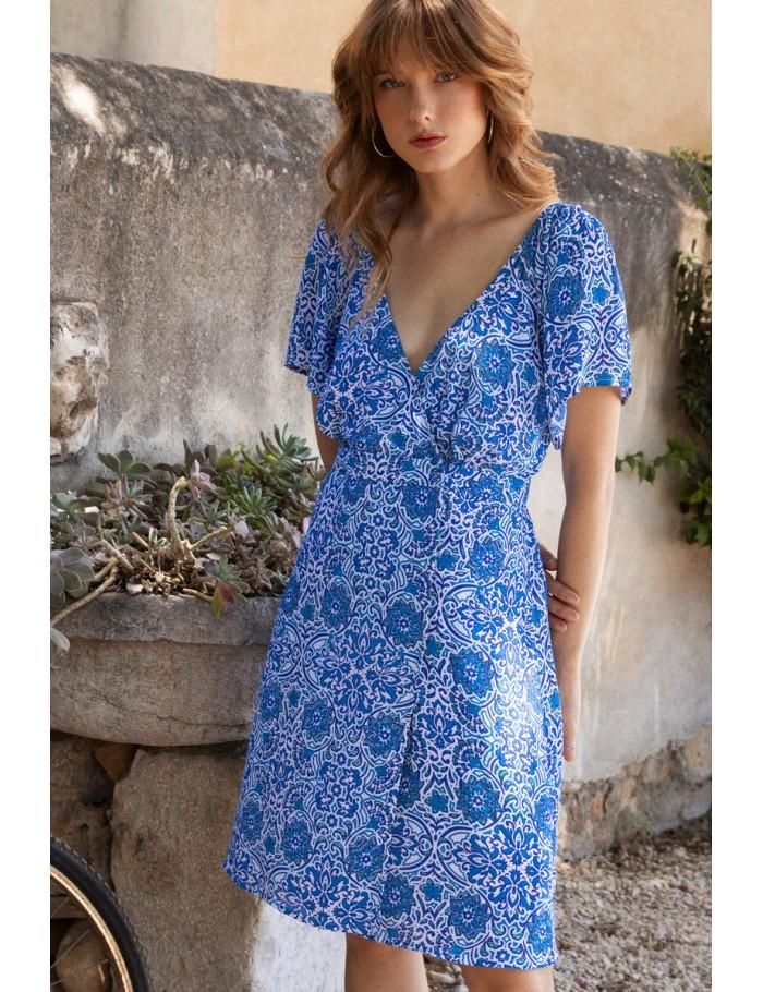 Lili Sidonio X Molly Bracken Robe Courte Fendue Et Imprimée BLUE ASHA