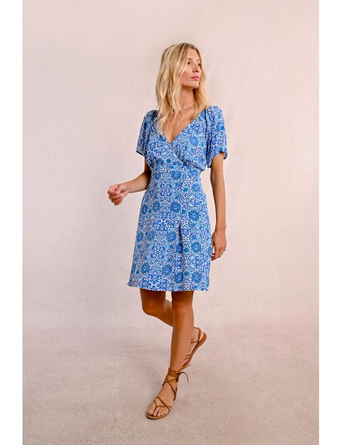 Lili Sidonio X Molly Bracken Robe Courte Fendue Et Imprimée BLUE ASHA