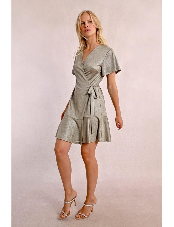 Lili Sidonio X Molly Bracken Robe Courte Irisée Et à Volants BEIGE