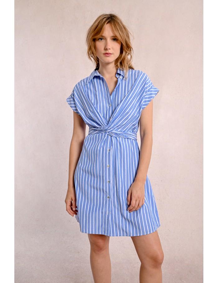 Lili Sidonio X Molly Bracken Robe Courte Rayée Et Croisée LIGHT BLUE