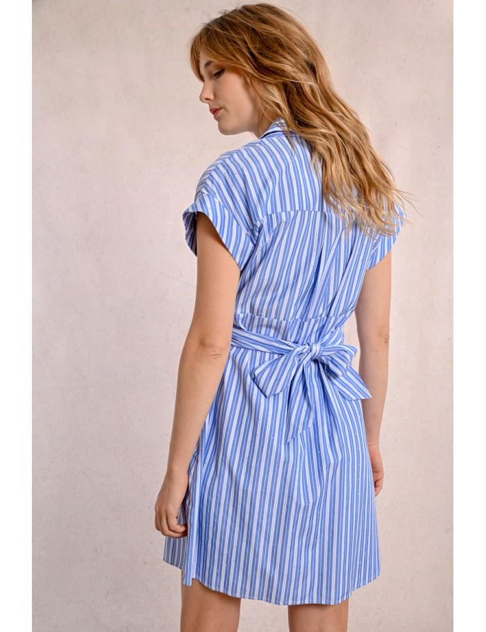 Lili Sidonio X Molly Bracken Robe Courte Rayée Et Croisée LIGHT BLUE