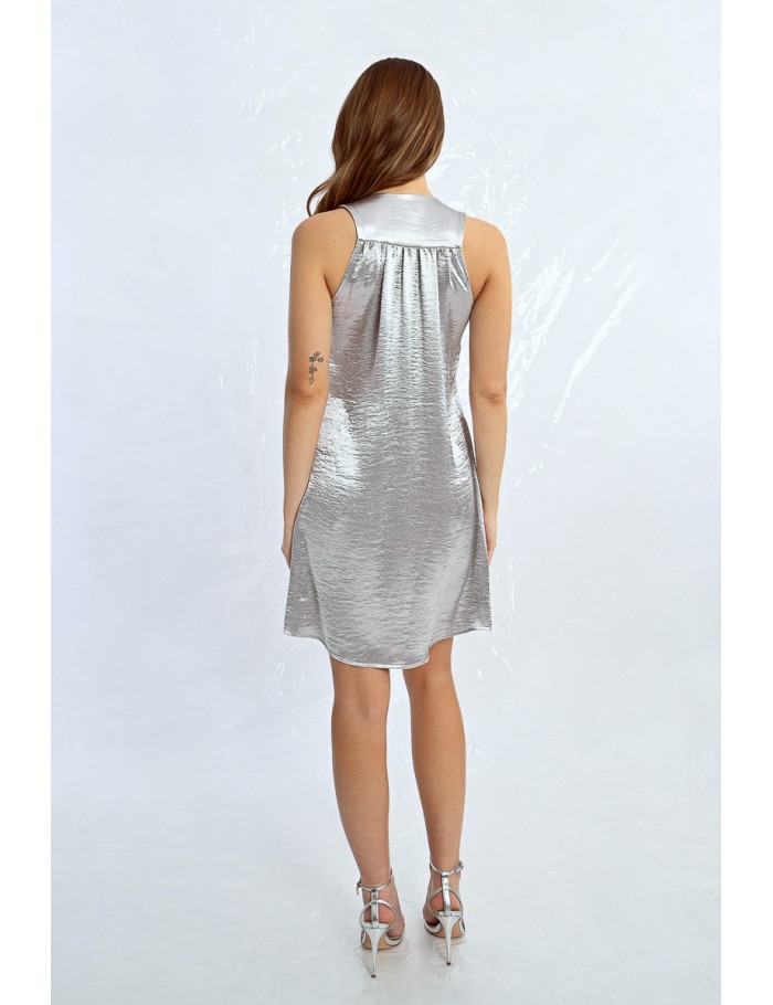 Lili Sidonio X Molly Bracken Robe Courte Satinée à Larges Volants ARGENT