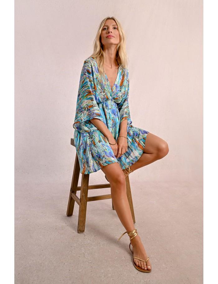 Lili Sidonio X Molly Bracken Robe Courte Style Kimono BLUE EDMEE