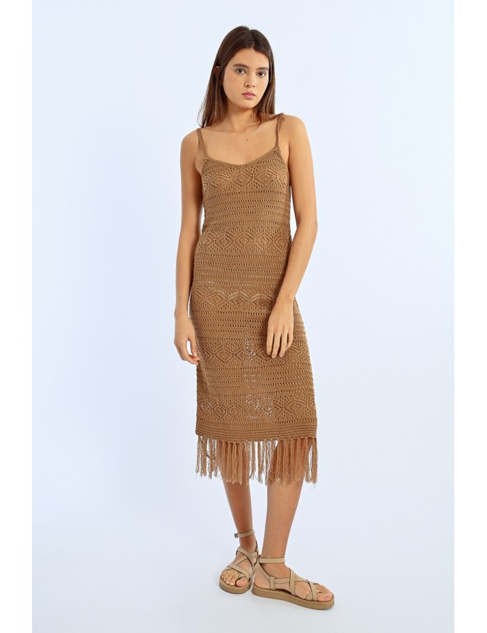 Lili Sidonio X Molly Bracken Robe En Crochet à Franges BROWN