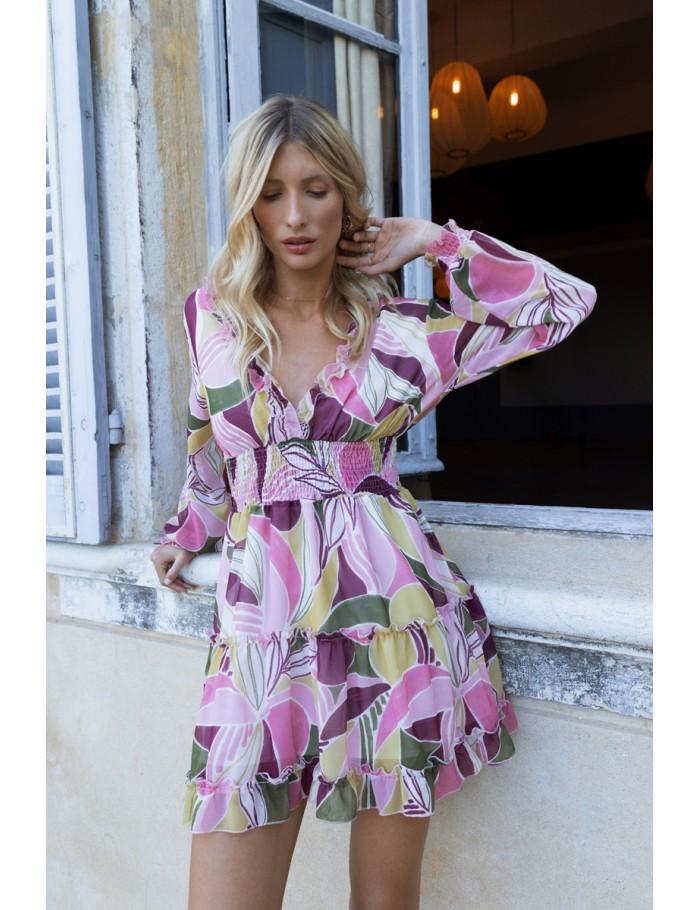 Lili Sidonio X Molly Bracken Robe Imprimée à Taille élastiquée LIGHT PINK DEEPA