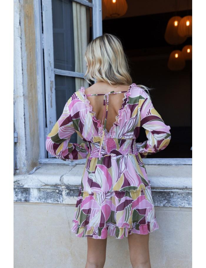 Lili Sidonio X Molly Bracken Robe Imprimée à Taille élastiquée LIGHT PINK DEEPA