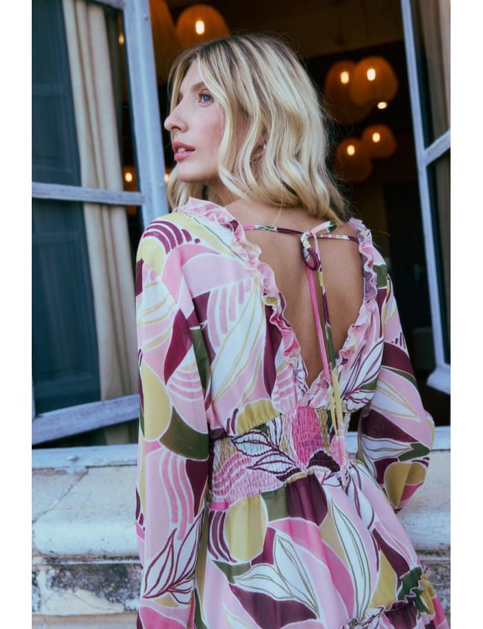 Lili Sidonio X Molly Bracken Robe Imprimée à Taille élastiquée LIGHT PINK DEEPA