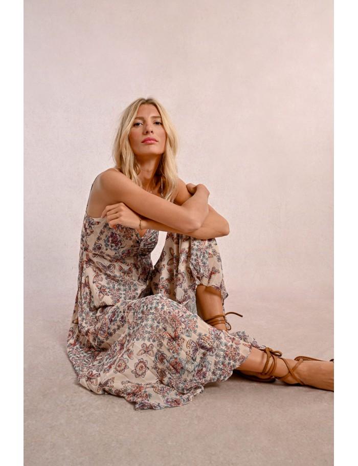 Lili Sidonio X Molly Bracken Robe Longue à Bretelles Et à Imprimé CREAM CAPUCINE