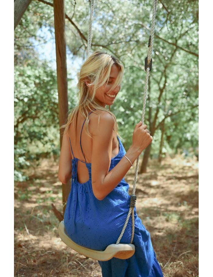 Lili Sidonio X Molly Bracken Robe Longue à Broderies Anglaises Dos Nu COBALT BLUE