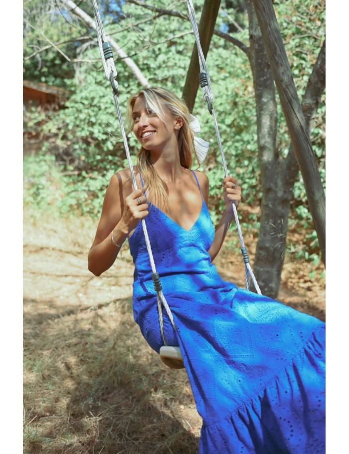lili sidonio x molly bracken Robe longue à broderies anglaises dos nu COBALT BLUE