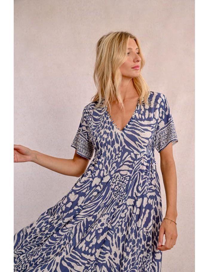 Lili Sidonio X Molly Bracken Robe Longue à Imprimé DENIM BLUE MAGGY
