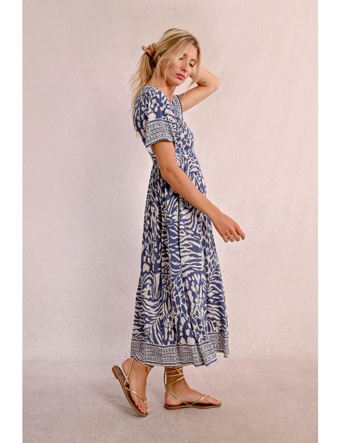 Lili Sidonio X Molly Bracken Robe Longue à Imprimé DENIM BLUE MAGGY